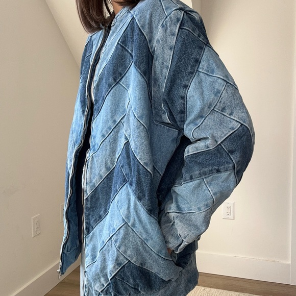 Sézane Rony denim patchwork bomber jacket - Picture 4 of 5